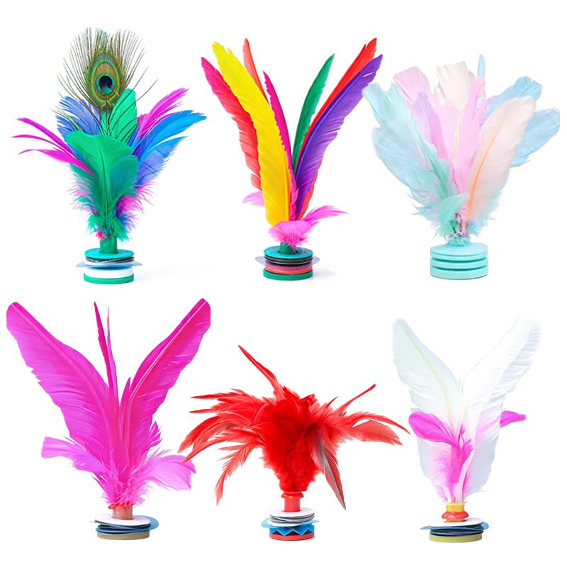 Feather Shuttlecock - Jianzi Colorido de Penas: Raquete Tradicional